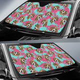 Beagle Muzzles Turquoise Paint Splashes Pink Pattern Car Sun Shade