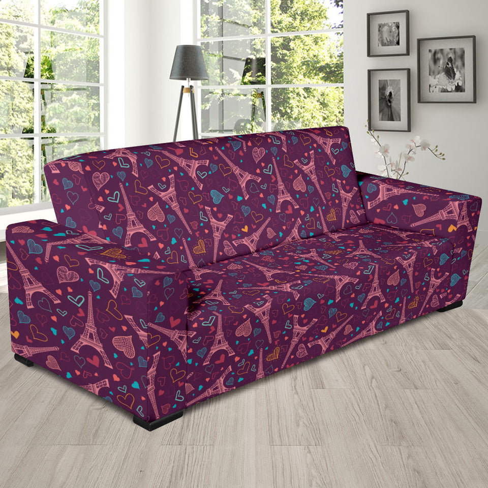 Eiffel Tower Heart Pattern Print Design 04 Sofa Slipcover
