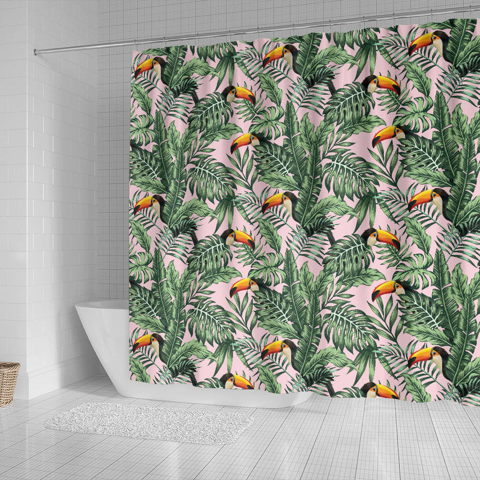 Toucan Tropical Green Jungle Palm Pattern Shower Curtain Fulfilled In US