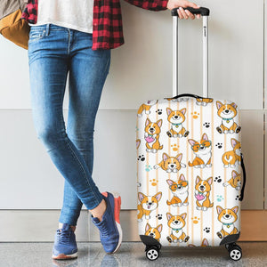 Cute Dog Corgi Striped Background Pattern Cabin Suitcases Luggages