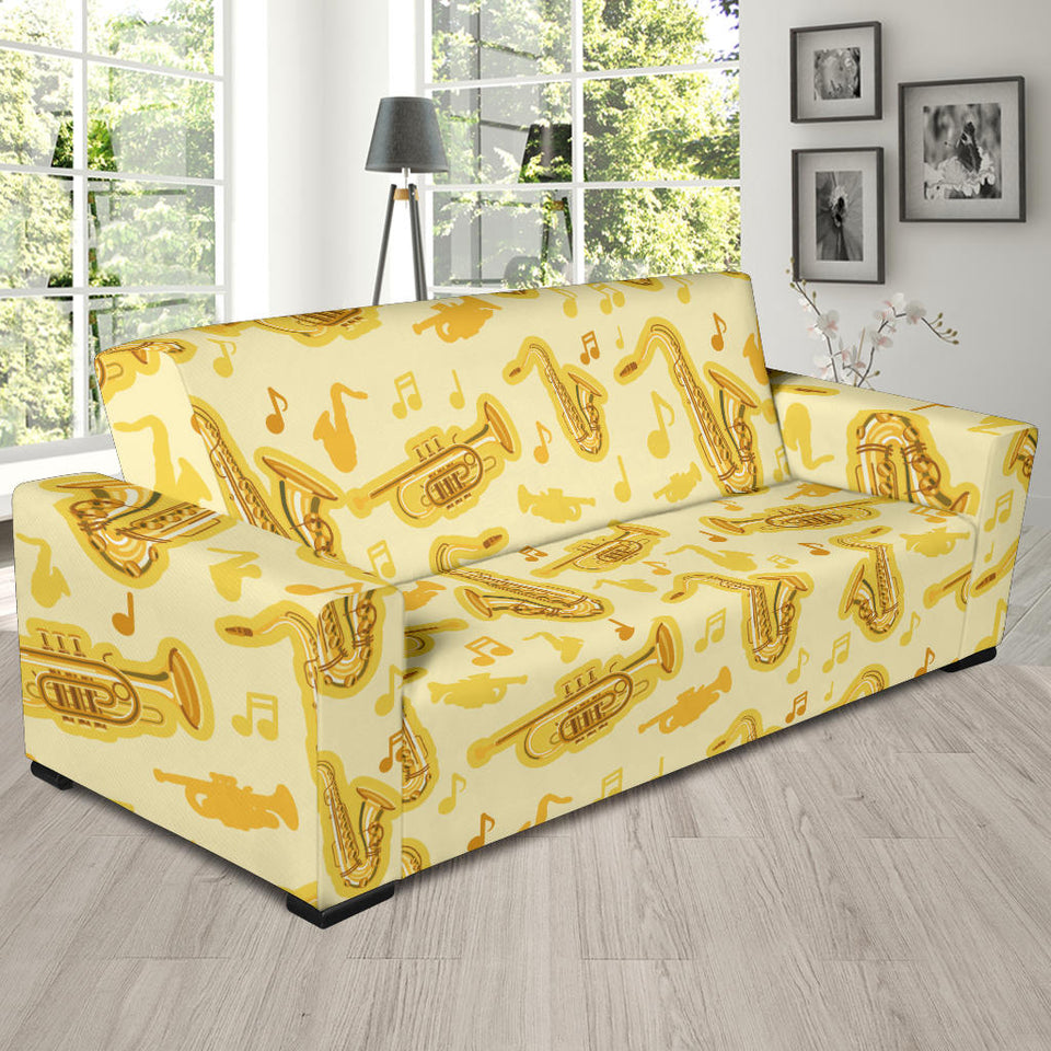 Saxophone Cornet Pattern Yellow Background Sofa Slipcover
