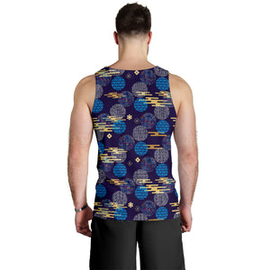 Blue japanese pattern cloud wave flower Men Tank Top