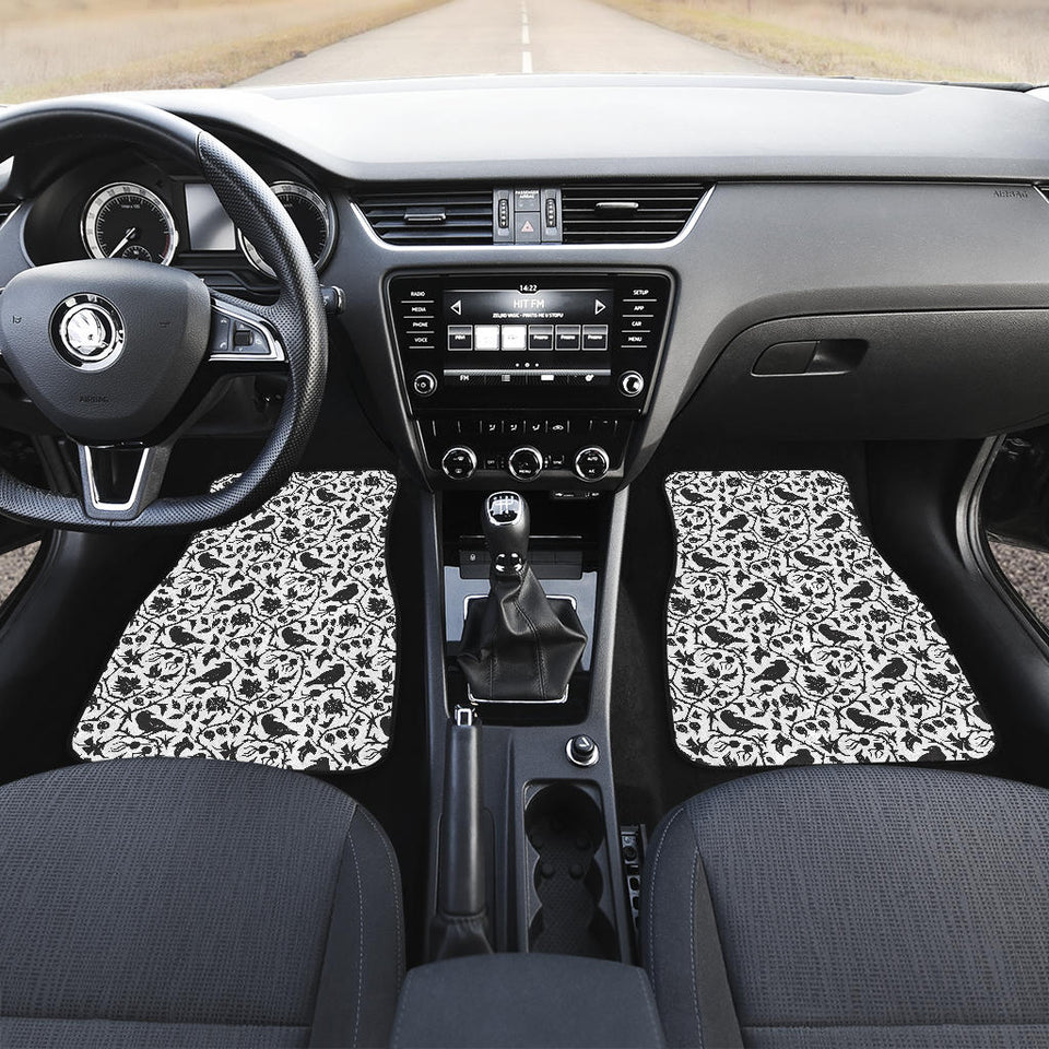 Crow Dark Floral Pattern Front Car Mats