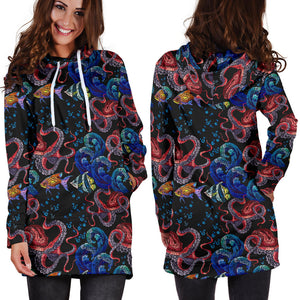 Octopus Sea Wave Tropical Fishe Pattern Women'S Hoodie Dress