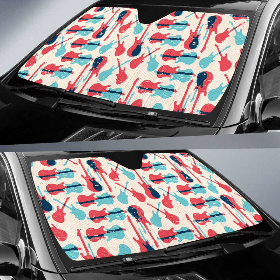 Red Blue Guitar Pattern Car Sun Shade