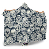 Sugar Skull Black White Pattern Hooded Blanket