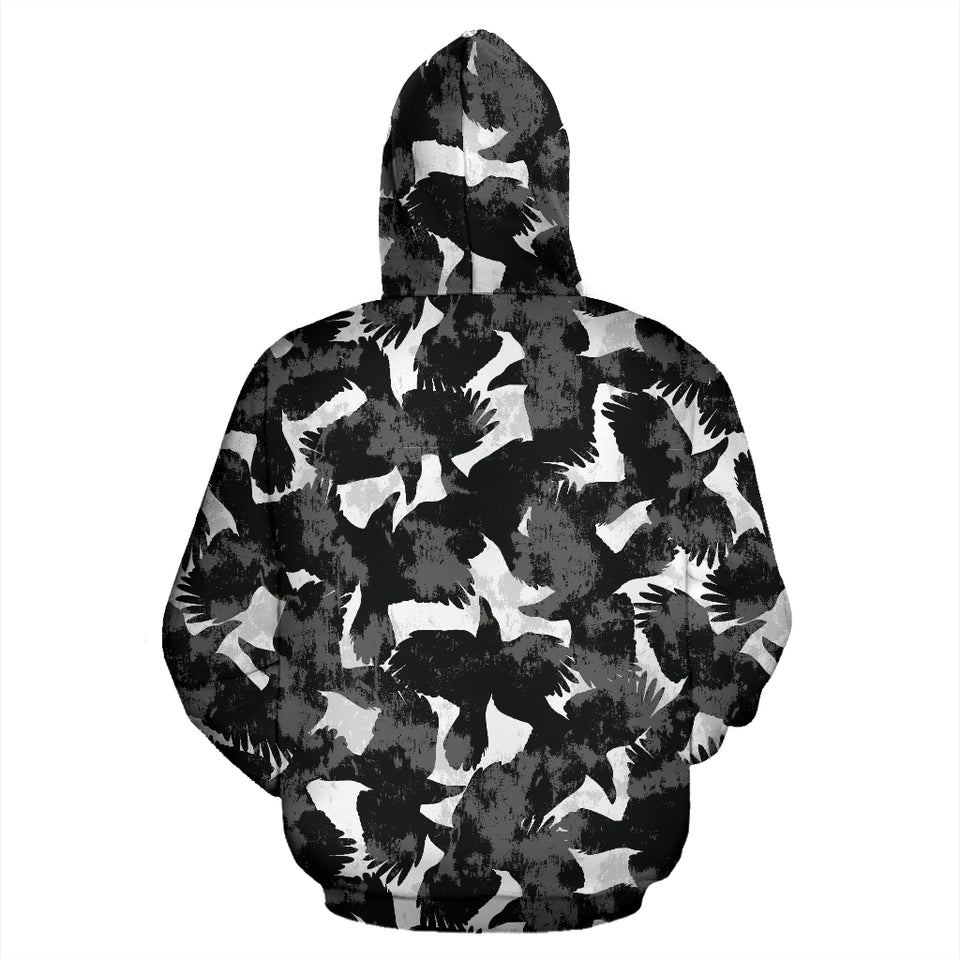 Crow Illustration Pattern Zip Up Hoodie