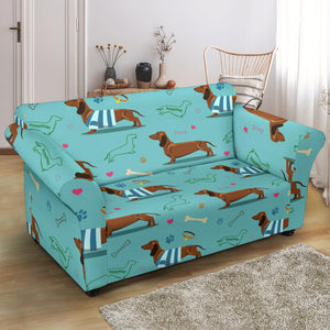 Dachshund Decorative Background Loveseat Couch Slipcover