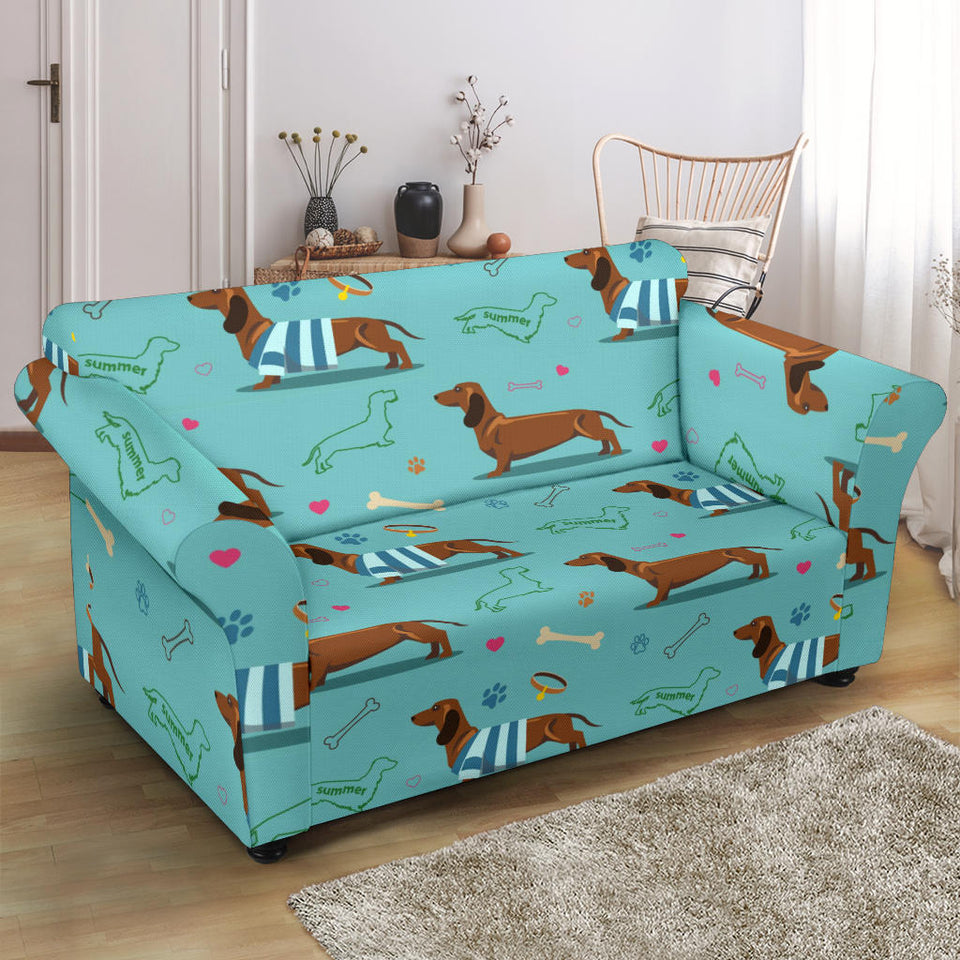 Dachshund Decorative Background Loveseat Couch Slipcover