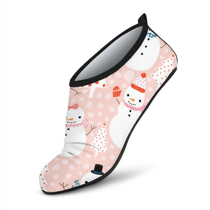 Cute Snowman Christmas Tree Snowpink Background Aqua Shoes