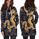Gold Dragon Pattern Women'S Hoodie Dress