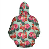 Beautiful Flamingo Tropical Palm Leaves Hibiscus Pateern Background Zip Up Hoodie