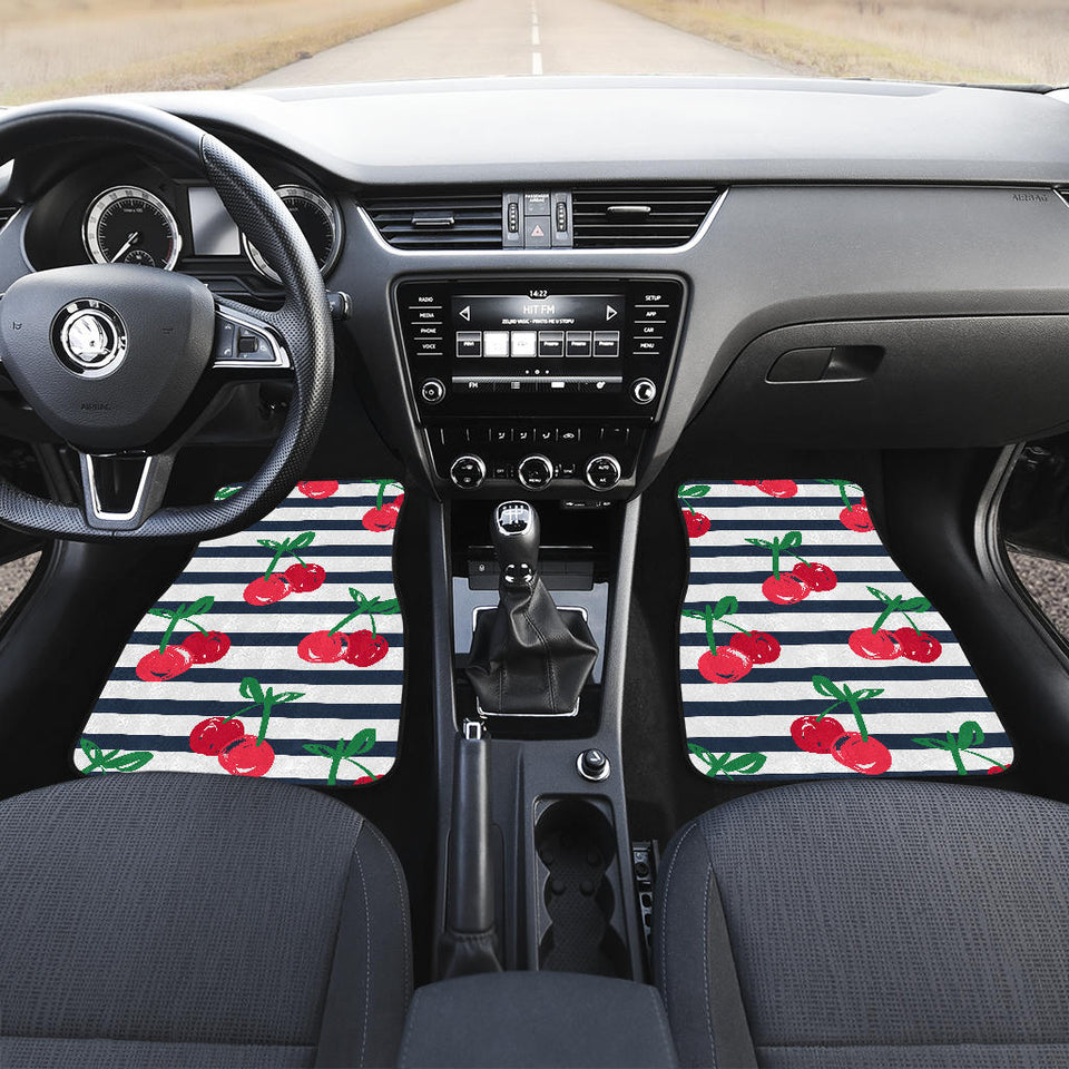 Hand Drawn Cherry Pattern Striped Background Front And Back Car Mats