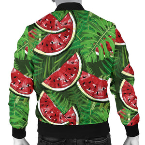 Watermelons Tropical Palm Leaves Pattern Background Men'S Bomber Jacket