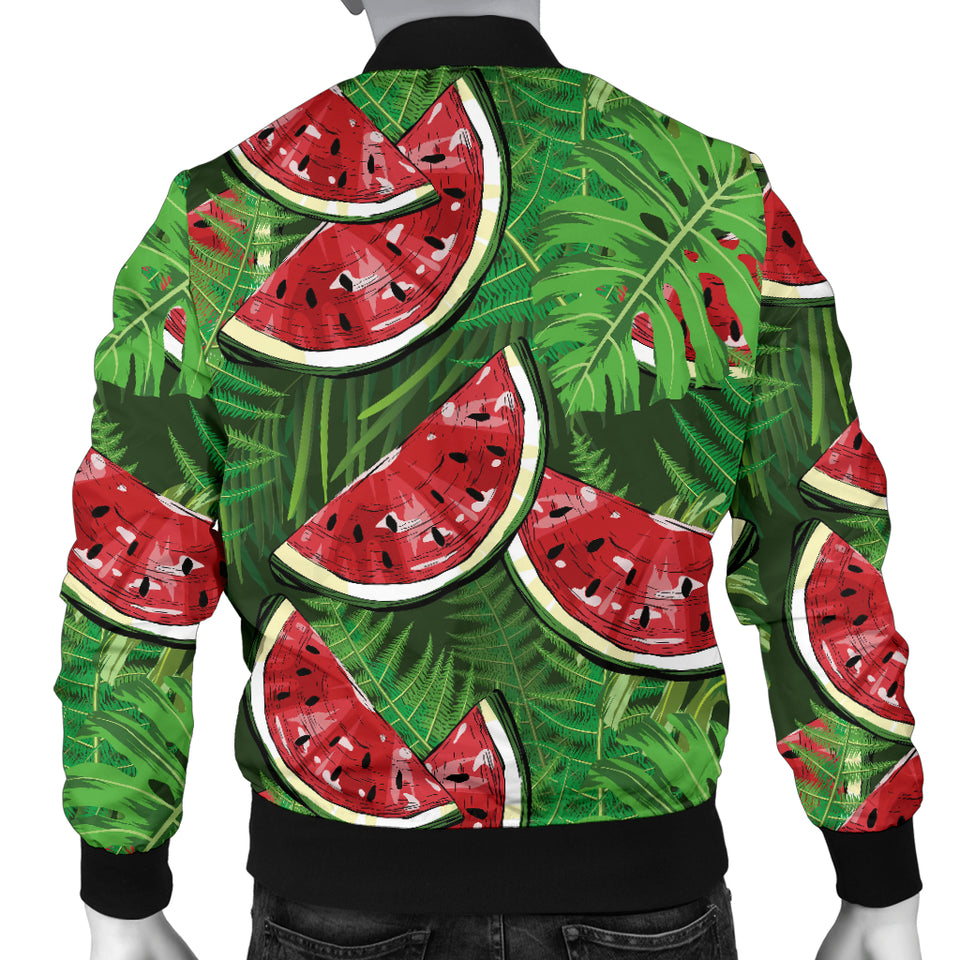 Watermelons Tropical Palm Leaves Pattern Background Men'S Bomber Jacket