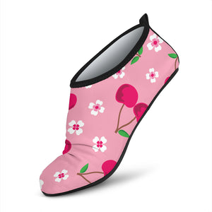 Cherry Flower Pattern Pink Background Aqua Shoes