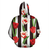 Red And White Tulips Pattern Zip Up Hoodie