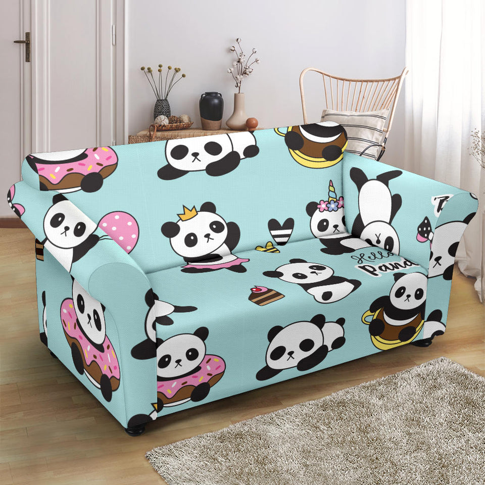 Cute Baby Panda Pattern Loveseat Couch Slipcover