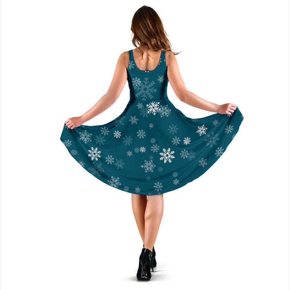 Snowflake Pattern Dark Background Sleeveless Midi Dress