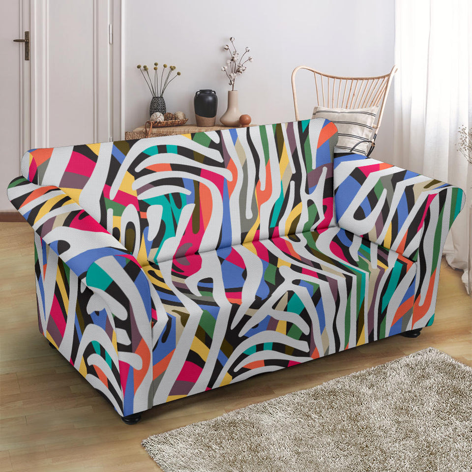 Colorful Zebra Skin Pattern Loveseat Couch Slipcover
