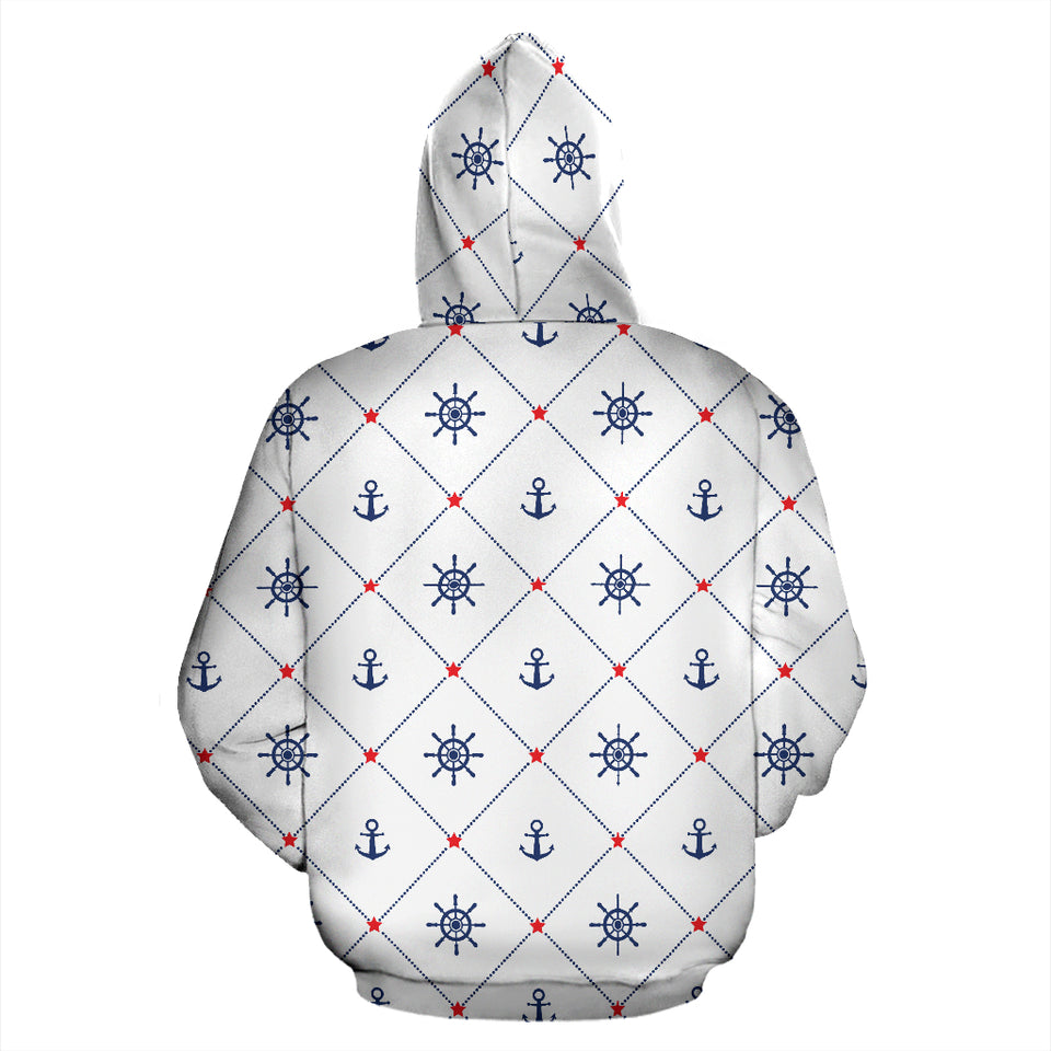 Anchor Rudder Nautical Design Pattern Zip Up Hoodie