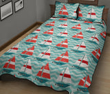 Red White sailboat wave background Quilt Bed Set