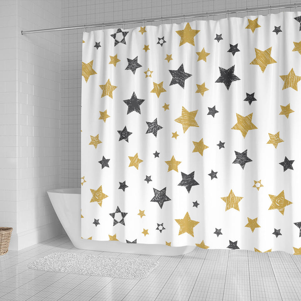 Hand Drawn Gold Black Star Pattern Shower Curtain Fulfilled In US