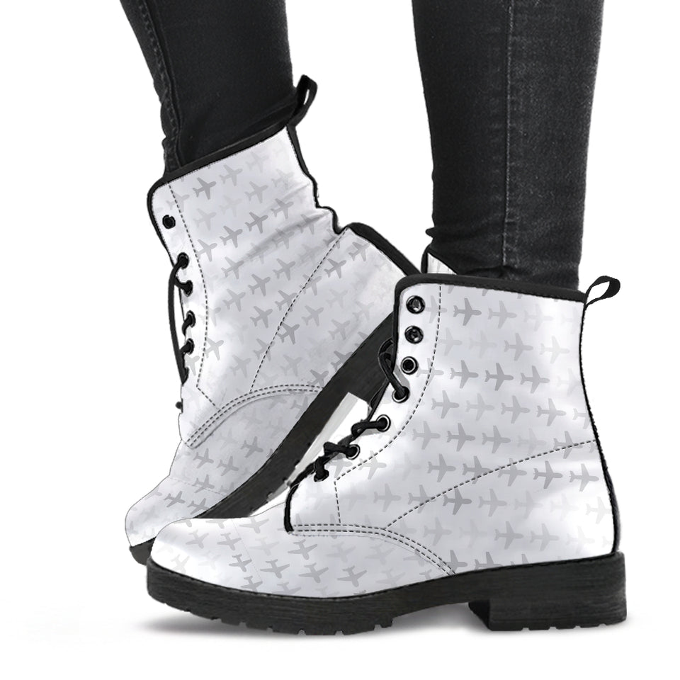 Airplane Print Pattern Leather Boots