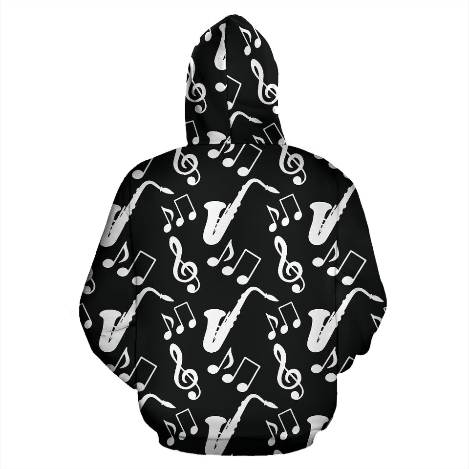 Saxophone Music Notes Treble Clef Black White Theme Zip Up Hoodie