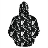 Saxophone Music Notes Treble Clef Black White Theme Zip Up Hoodie
