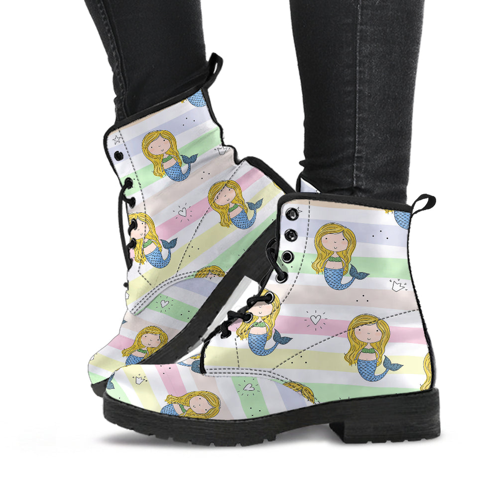 Cute Hand Drawn Mermaid Leather Boots