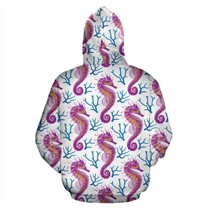 Purple Seahorse Blue Coral Pattern Men Women Pullover Hoodie