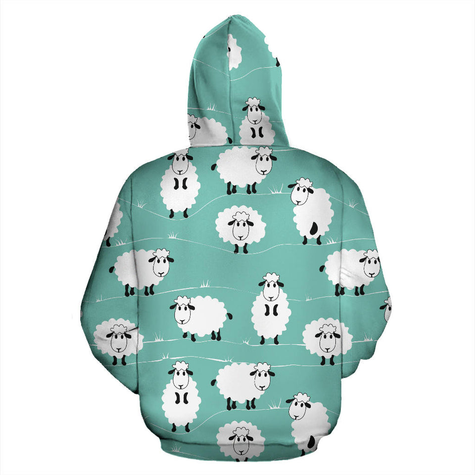 Cute Sheep Green Background Men Women Pullover Hoodie
