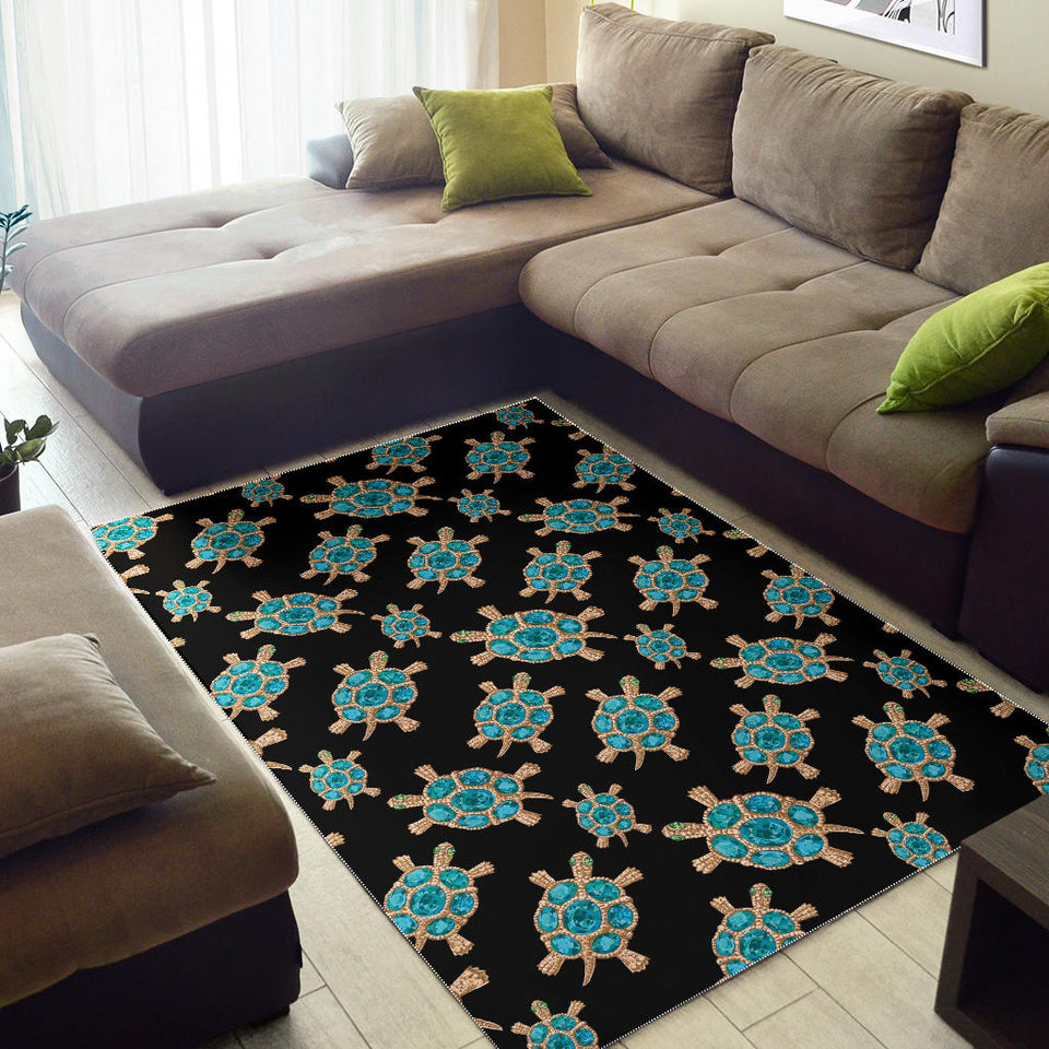 Sea Turtle Blue Stone Pattern Area Rug