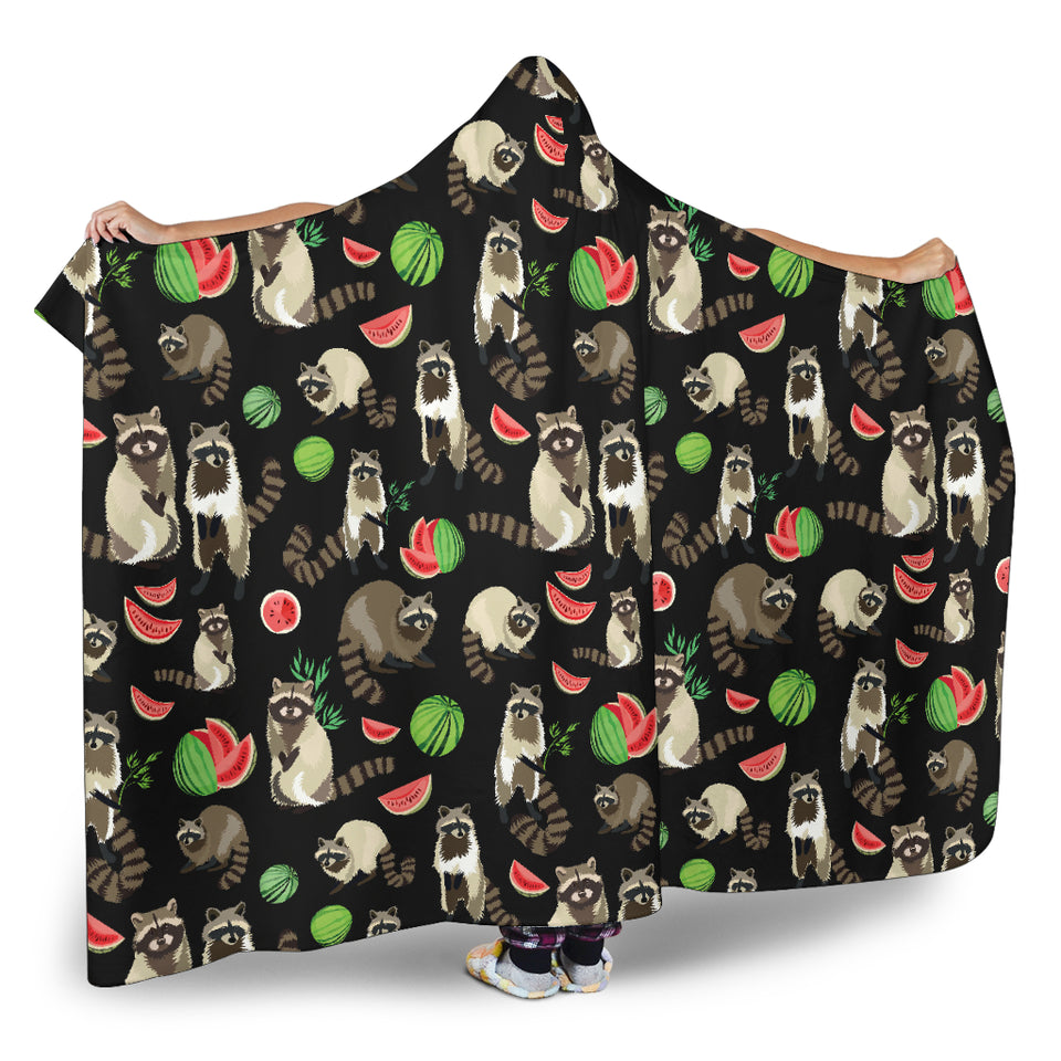 Raccoon Watermelon Pattern Hooded Blanket