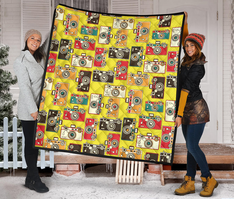 Camera Pattern Print Design 02 Premium Quilt
