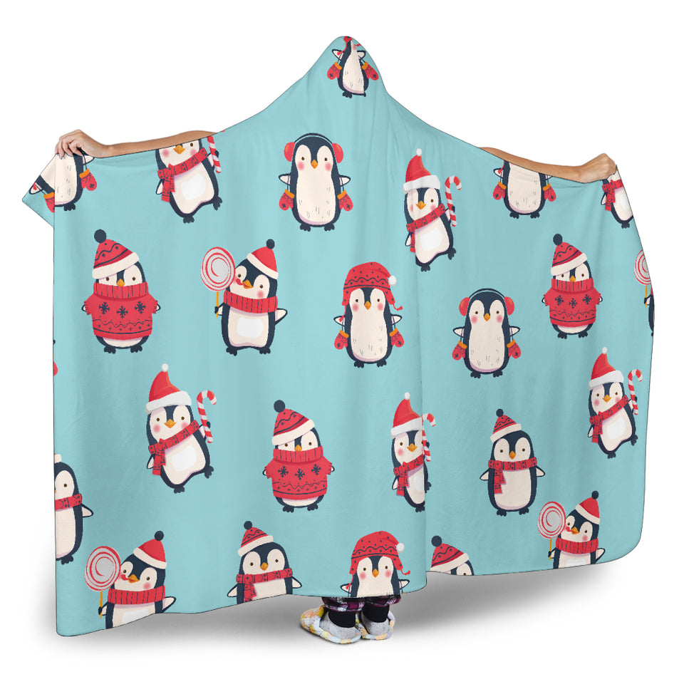Cute Penguin Christmas  Design Pattern Hooded Blanket