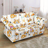 Cute Dog Corgi Striped Background Pattern Loveseat Couch Slipcover