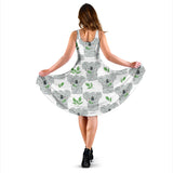 Hand Drawn Koala Leaves Pattern Sleeveless Midi Dress