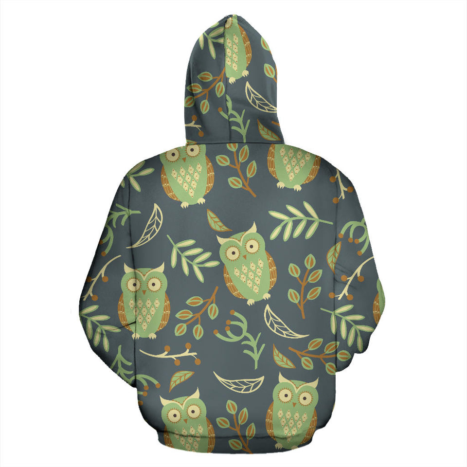 Cute Owls Leaves Pattern Men Women Pullover Hoodie