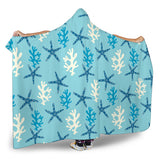 Blue Starfish Coral Reef Pattern Hooded Blanket