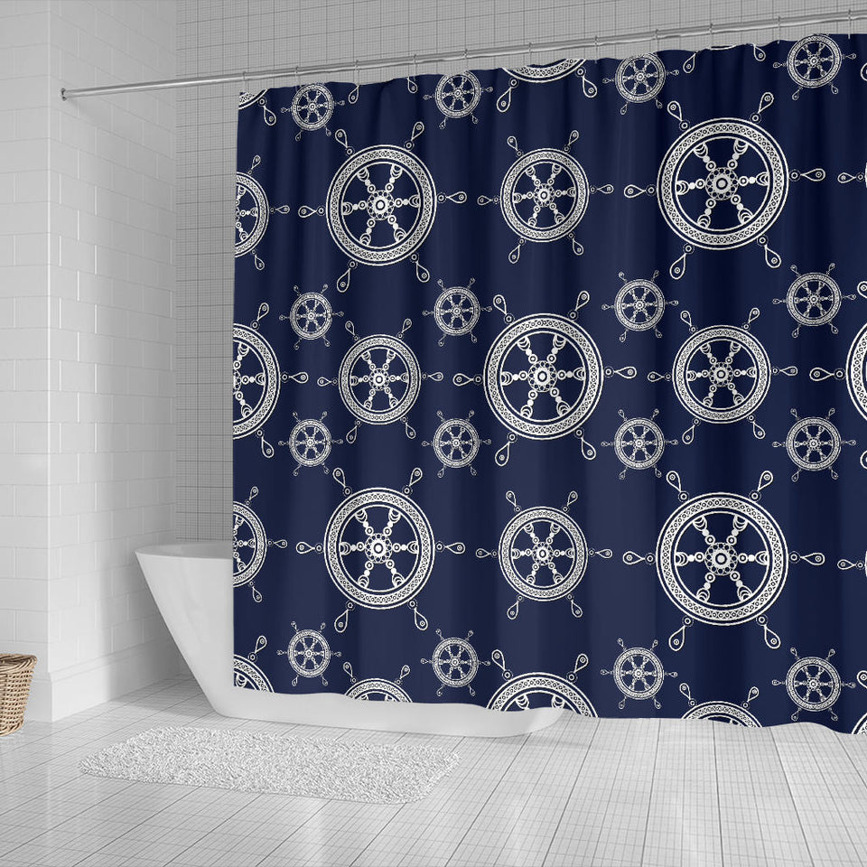 Nautical Steering Wheel Design Pattern Shower Curtain Fulfilled In US