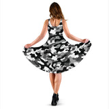 Black White Camo Camouflage Pattern Sleeveless Midi Dress