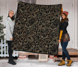 Luxurious Gold Lotus Waterlily Black Background Premium Quilt