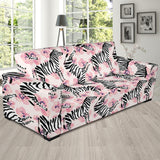 Zebra Pink Flower Background Sofa Slipcover