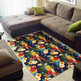 Colorful Parrot Flower Pattern Area Rug