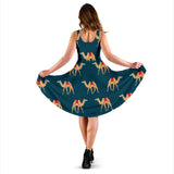 Camel Pattern Blue Blackground Sleeveless Midi Dress