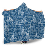 Hand Drawn Sailboat Pattern Hooded Blanket