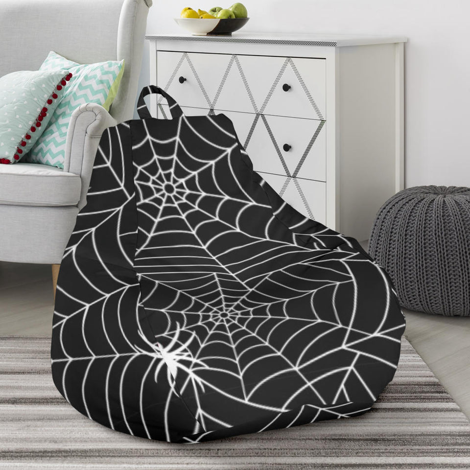 Spider Web Design Pattern Black Background White Cobweb Bean Bag Cover