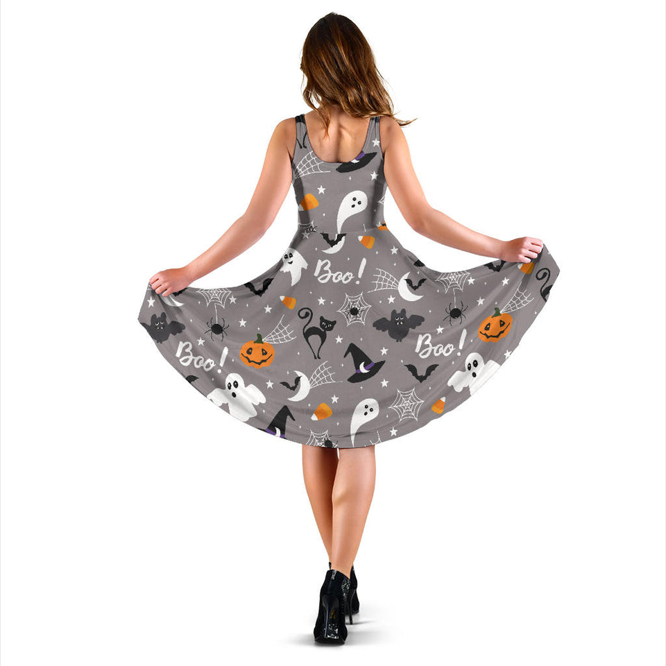 Halloween Design Pattern Sleeveless Midi Dress